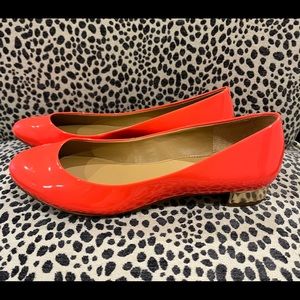 J Crew ‘Janey’ neon orange patent leather flat